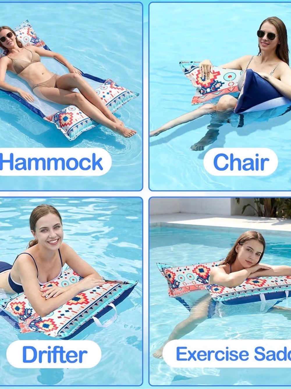 Never Used Multi-Use Blue & Patterned Inflatable Pool Hammock Chair - Brand: